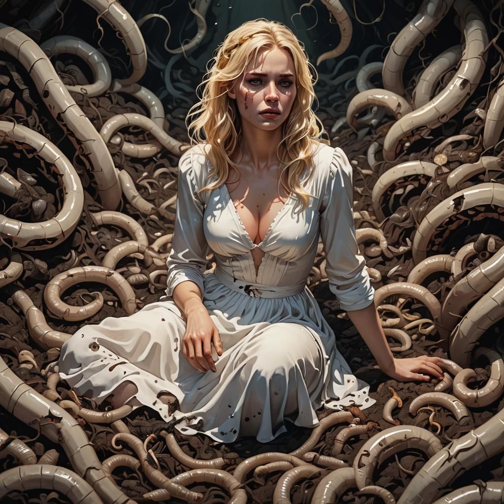 Blonde Woman in Wormhole: Dark Fantasy Portrait
