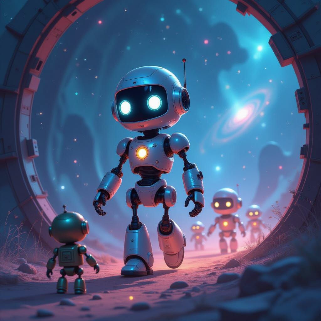 Charming Robot Explorer in Magical Space