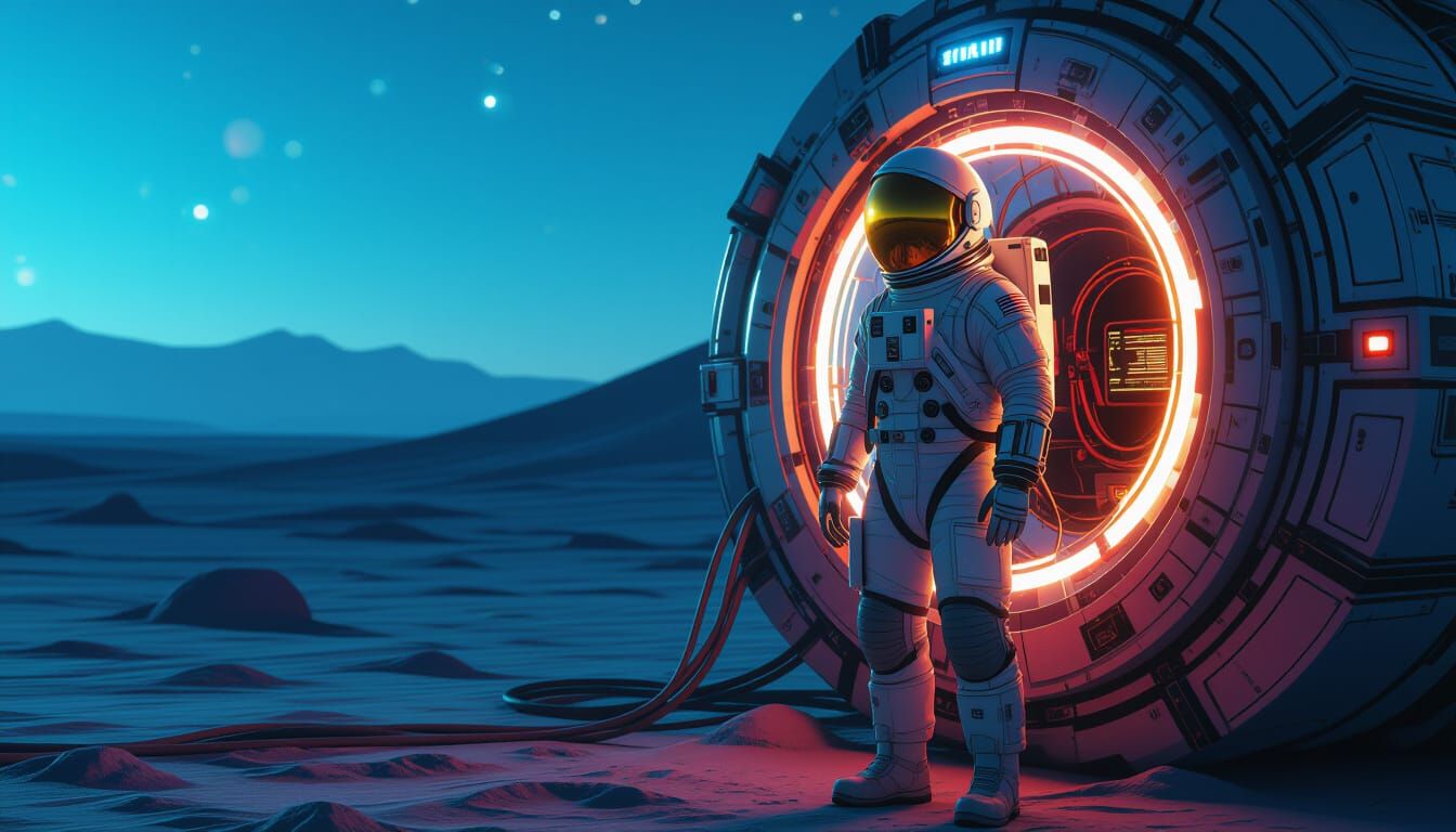 Astronaut on Alien Planet in Vibrant Futuristic Style