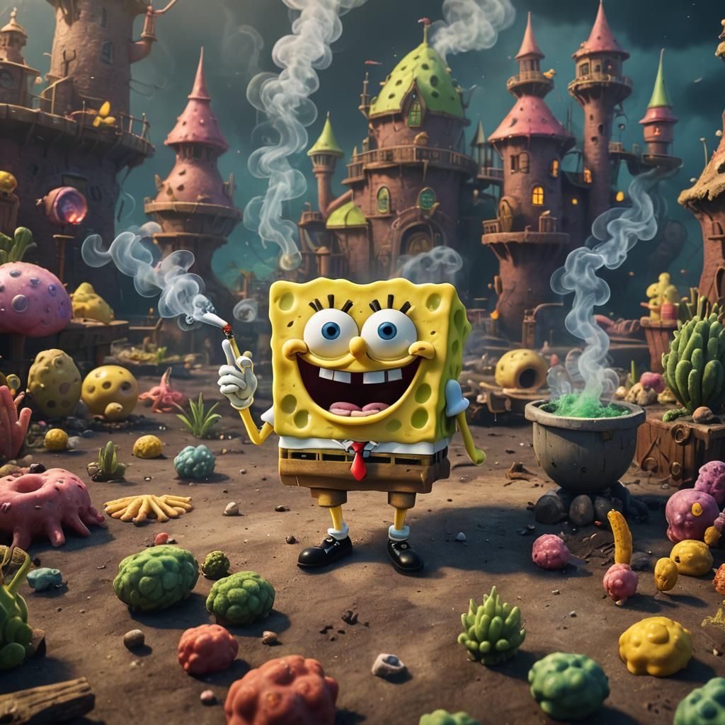Spongebob Smoking: Detailed Fantasy Concept Art