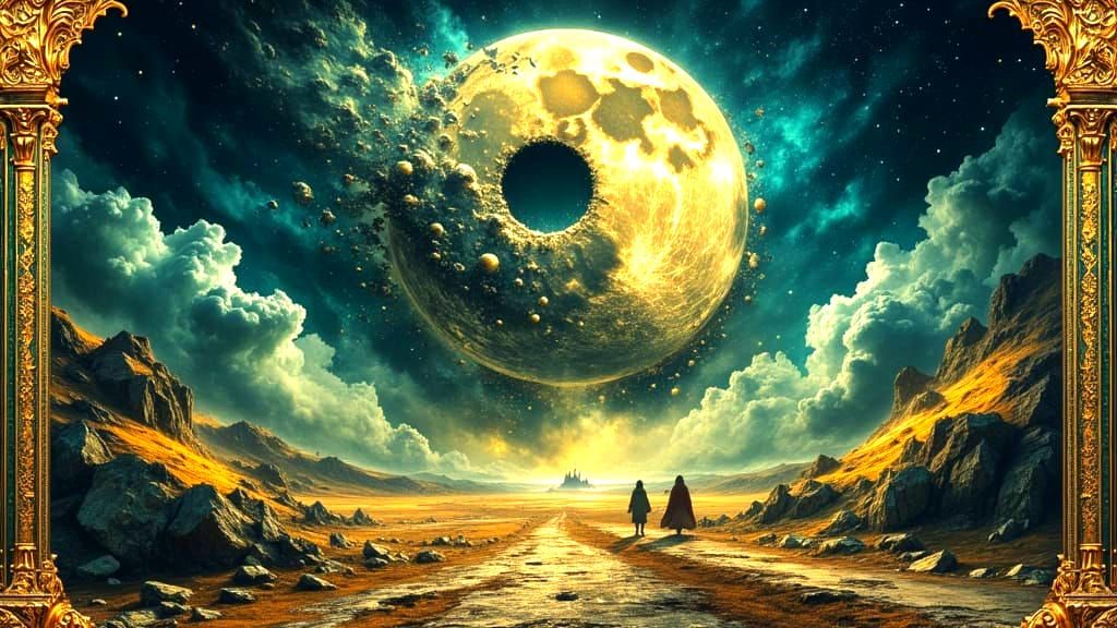 Cosmic Horror Devours Moon Above Terrified Villagers