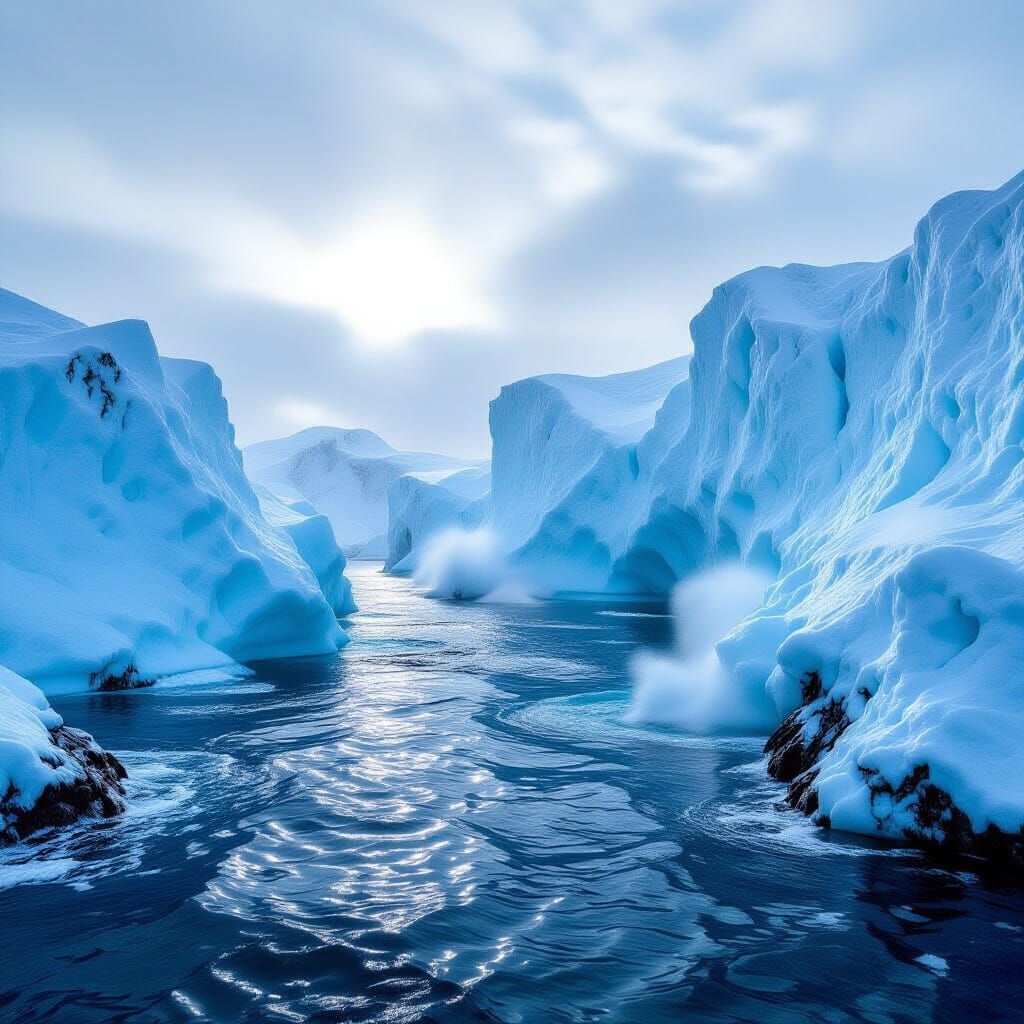 Photorealistic Arctic Seascape with Icy Cliffs and Drifting ...