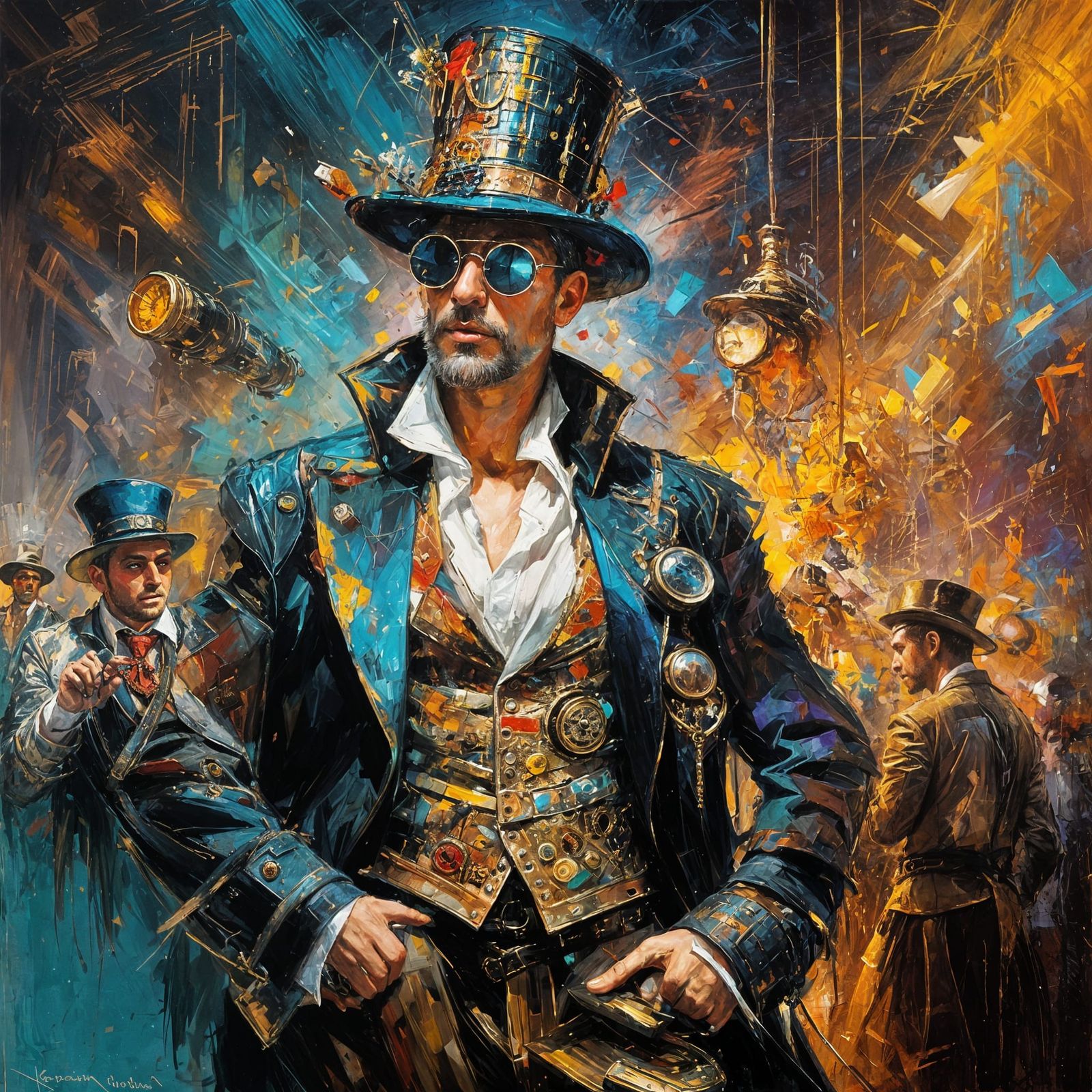 Steampunk Sorcerer in Discotheque Impasto Art