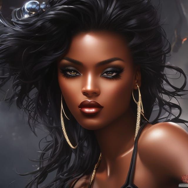 Beautiful Black Female in Splash Art Style