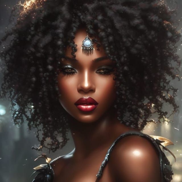 Stunning Black Female Portrait in Splash Art Style