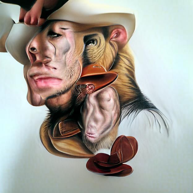 Hyperrealistic Cowboy with Monkey Head Portrait