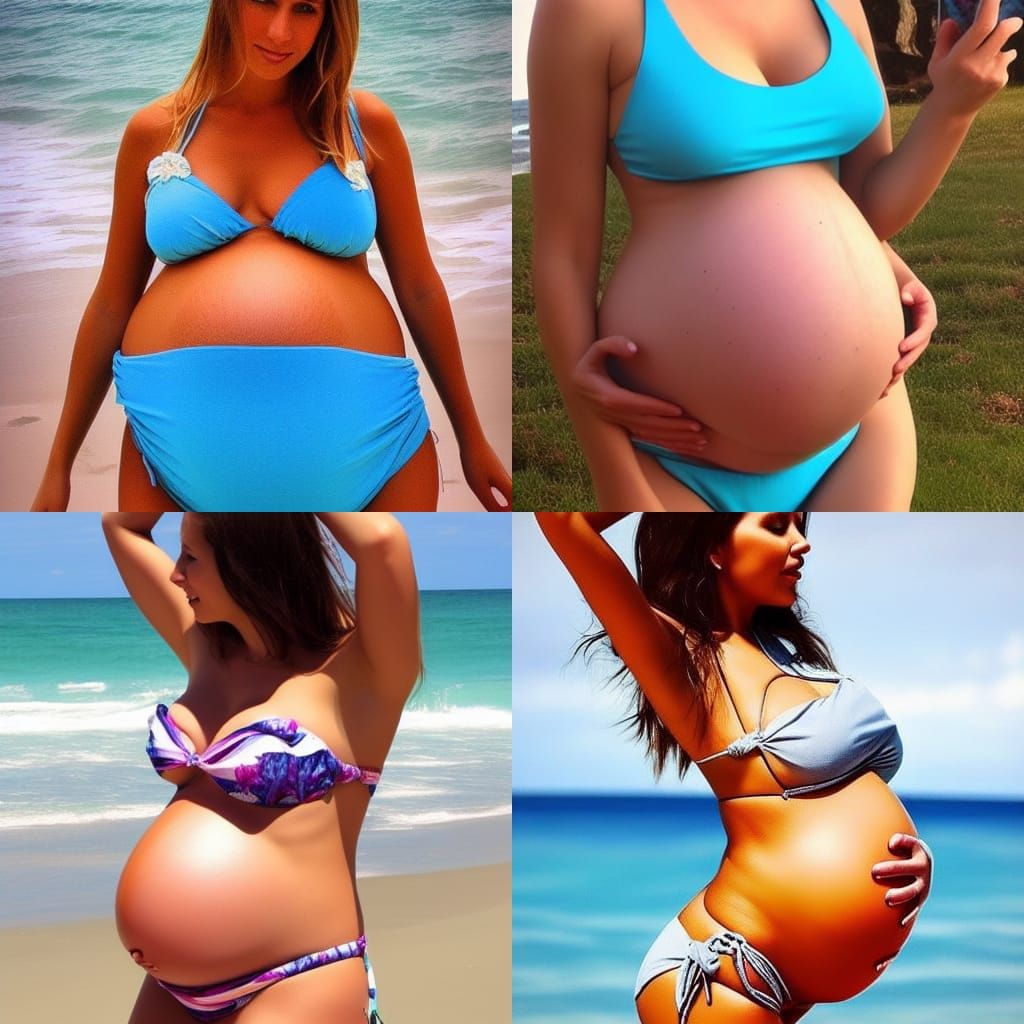 Pregnant Belly Bikini Art Illustration