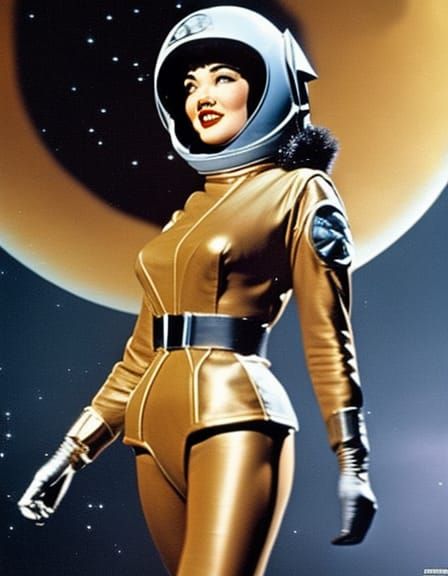 Retro Sci-Fi Betty Page on the Moon