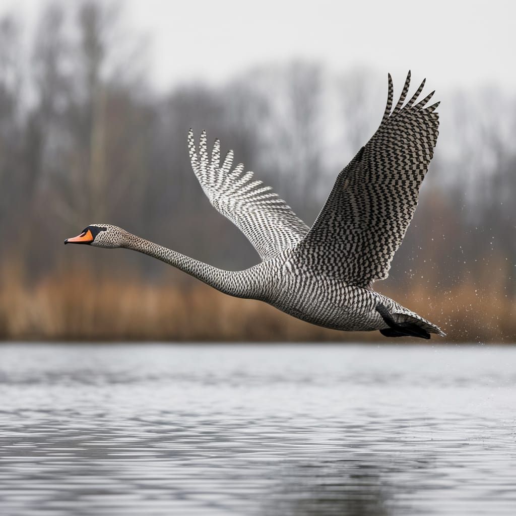 Checkered Swan Takes to the Morning Skies