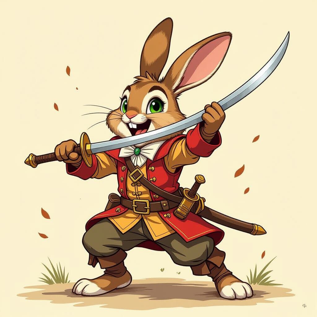 Rabbit Musketeer in Children's Book Style