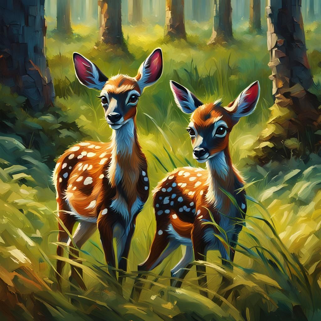 Deer Grazing: Impasto Oil Painting