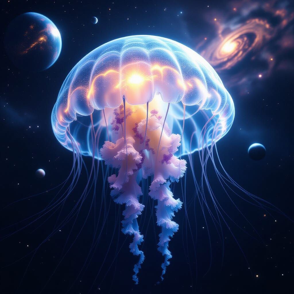 Cosmic Jellyfish Drifting Through Starry Deep Space