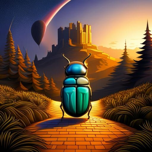Jeweled Scarab Beetle on Yellow Brick Road