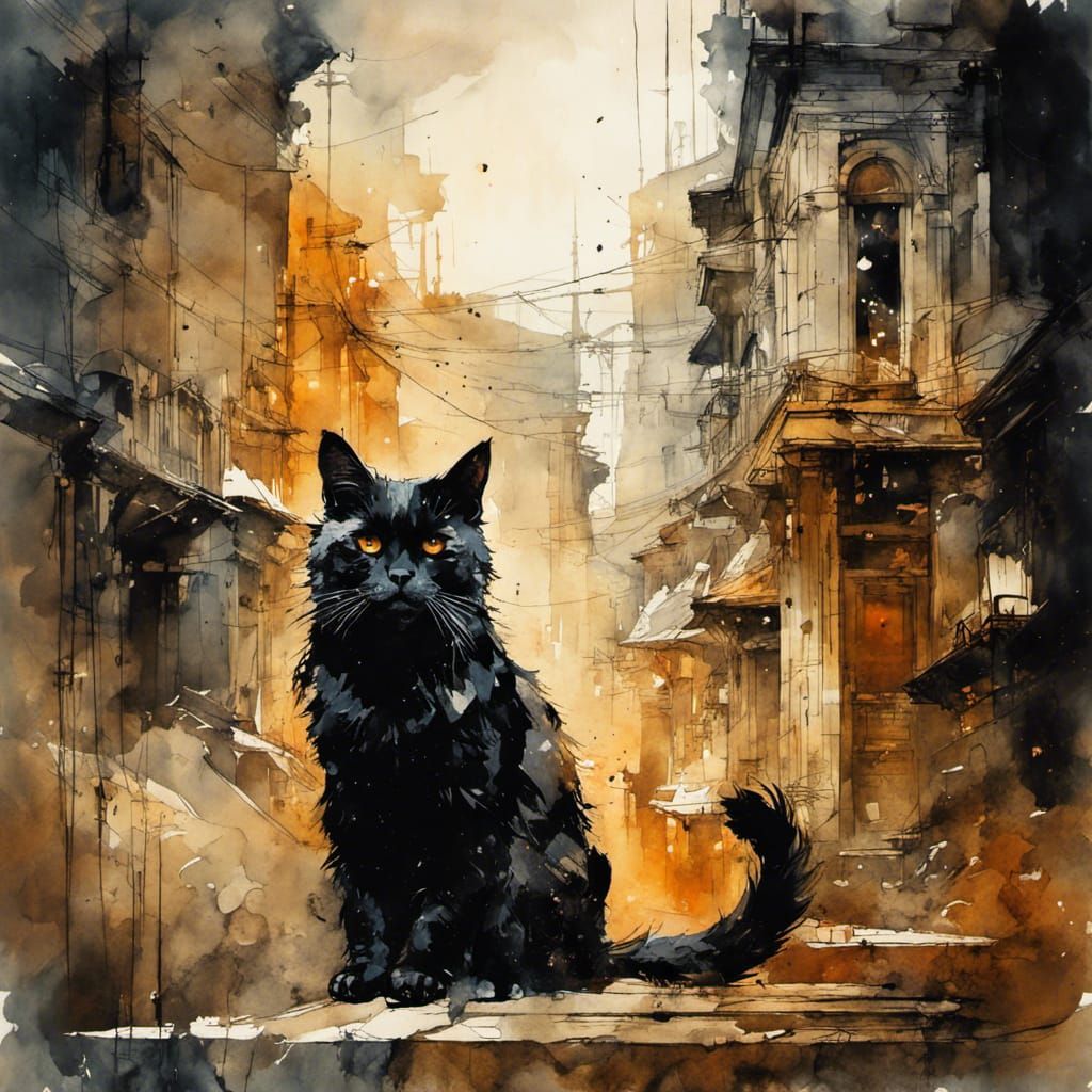 Ethereal Ghost Cat Watercolor Painting