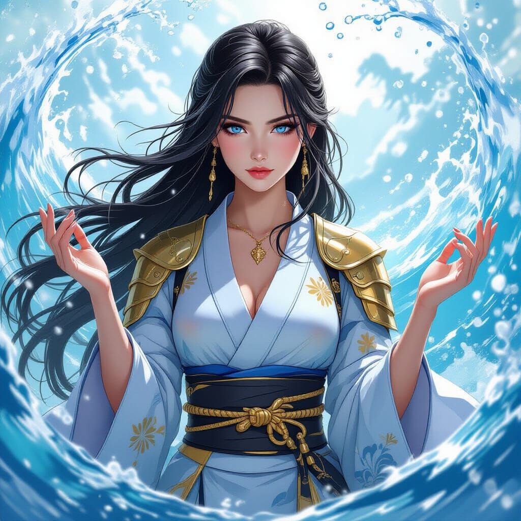 Water Ninja Nya With Blue Kimono and Water Powers