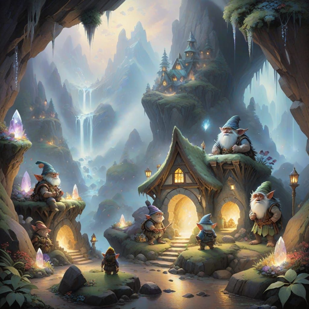 Trolls Guarding a Crystal Cave in Ethereal Mist