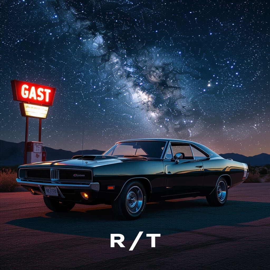 1969 Dodge Charger R/T Under Starry Desert Sky