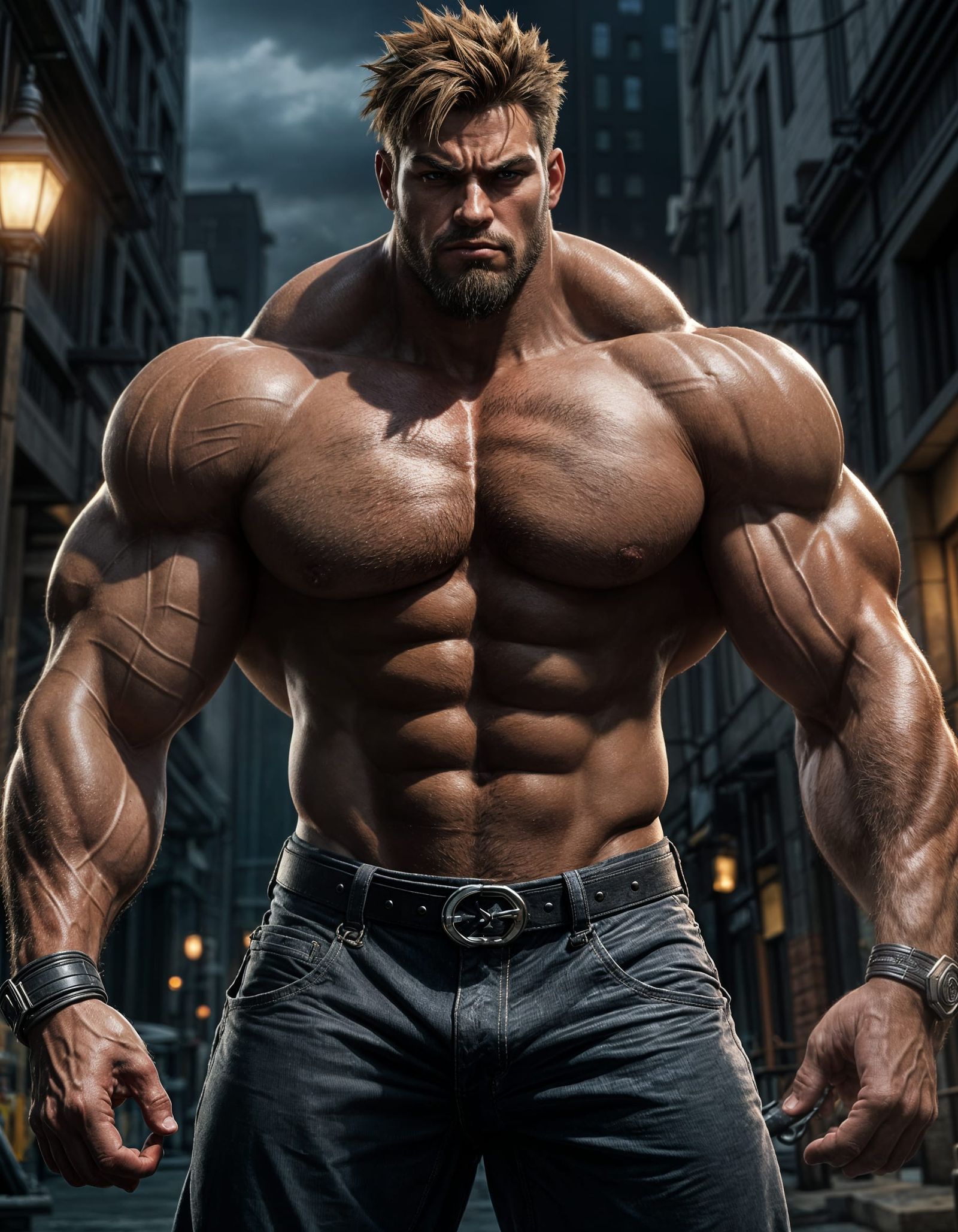 Muscular Anime Hero Stands Tall in Hyper-Realistic Comic Boo...