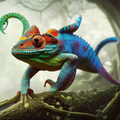 Detailed Chameleon Painting in Fantasy Art Style