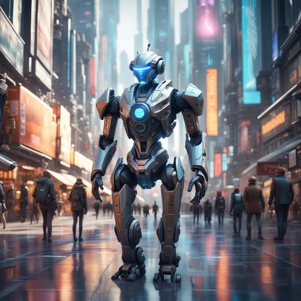 Android Shopping in Utopian City: 8k Concept Art