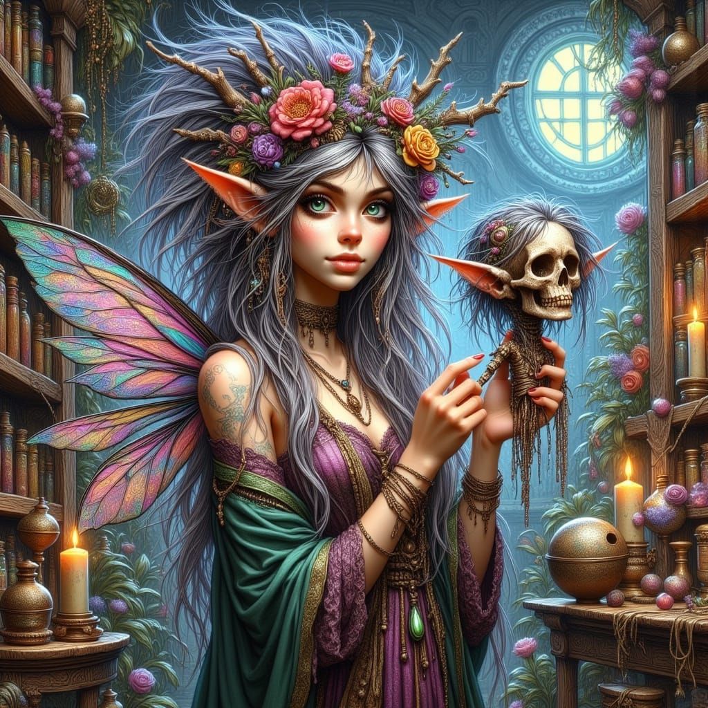 Pixie Voodoo Priestess in Mystical Ambiance