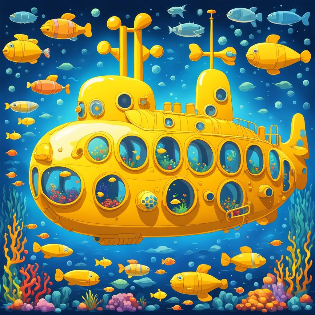The Beatles' Yellow Submarine Cartoon in Ocean