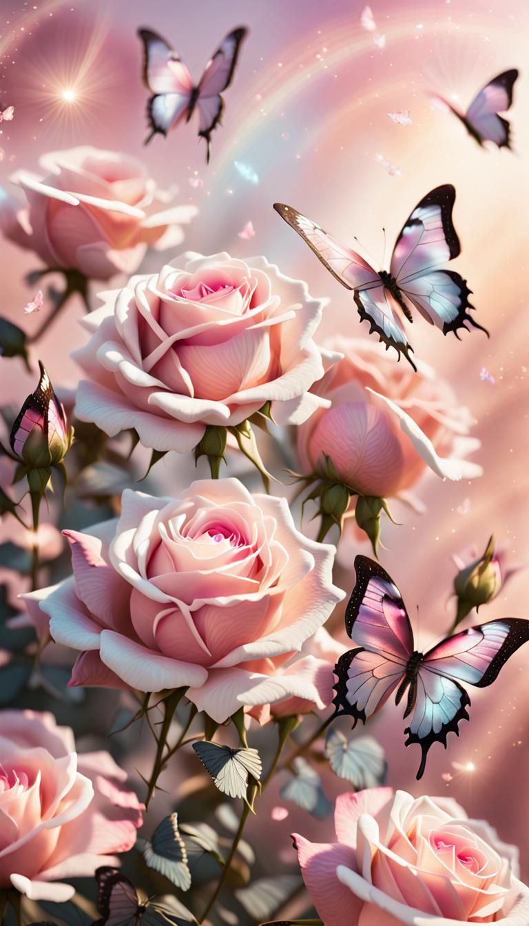 Dusty Pink Roses with Butterflies and Sparkles