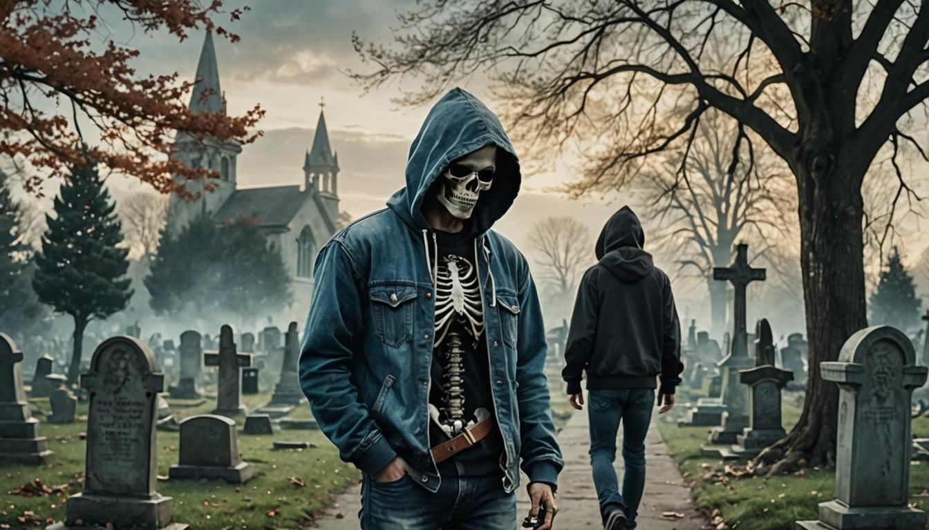 Cemetery Skeleton in Gothic Realism Style