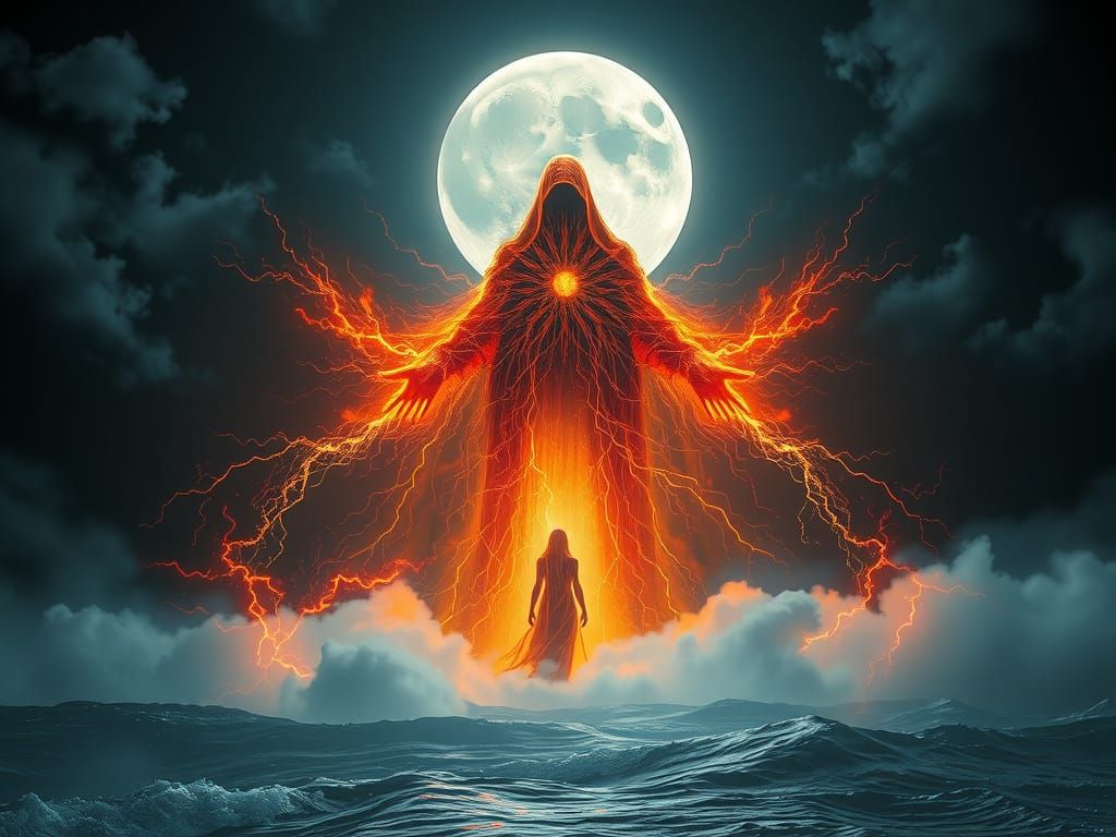 Mystical Cyberpunk Figure in Dramatic Lighting