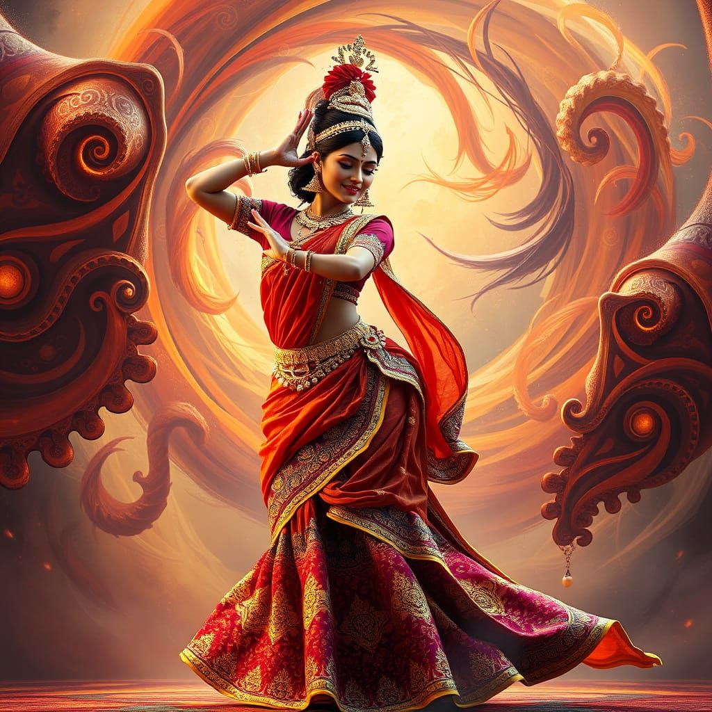 Elegant Indian Dancer in Futuristic Splendor
