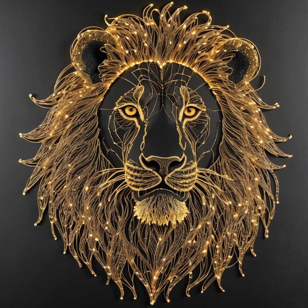 Glowing String Art Lion Portrait on Black