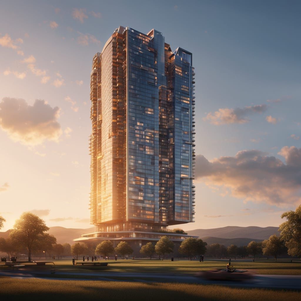 Surreal Futuristic Skyscraper in Golden Hour