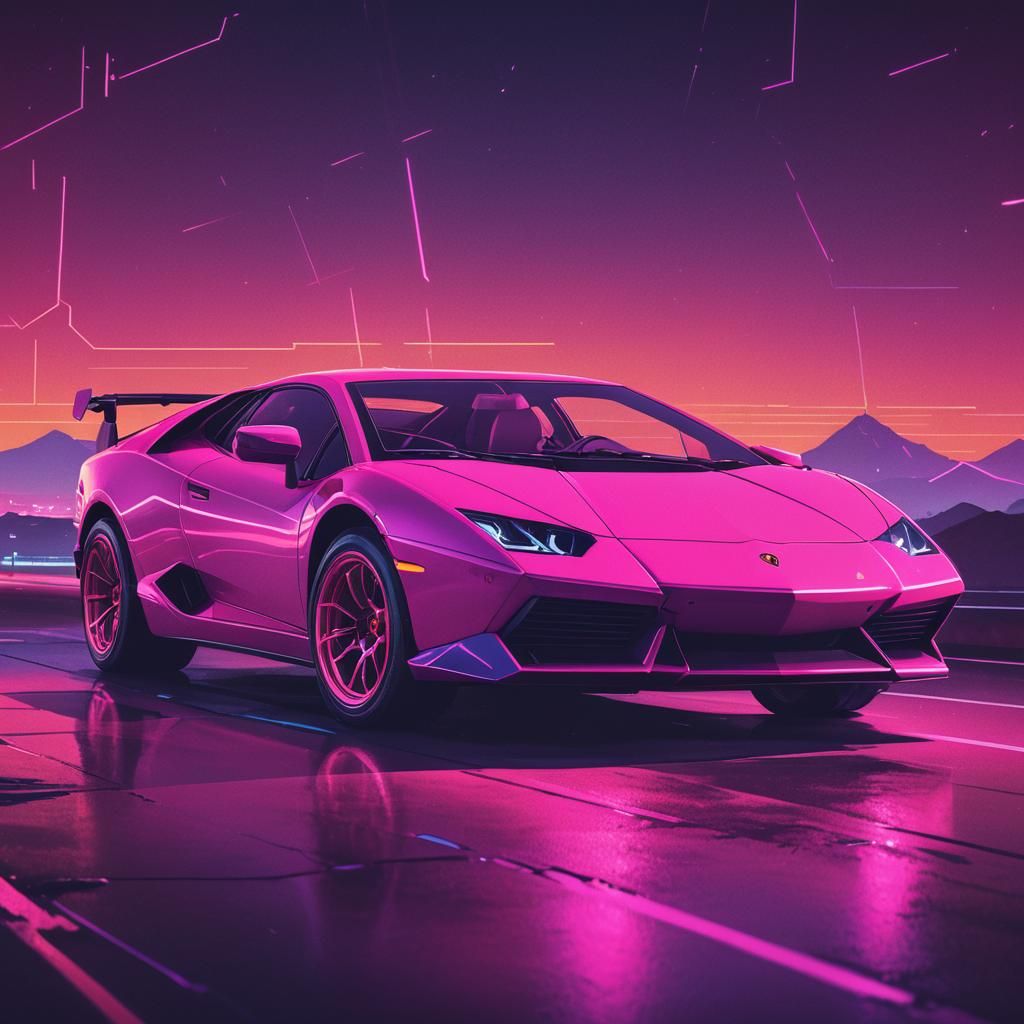 Synthwave Lambo in Neon Retro Style