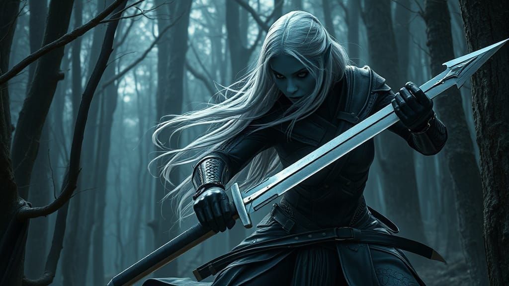 Dark Fantasy Warriors Clash in Ancient Forest