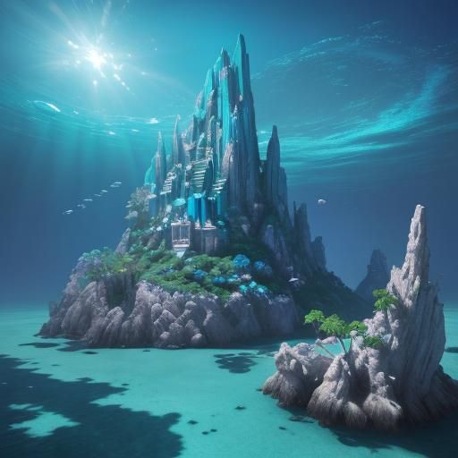 Mermaid Atlantean in Underwater City: 3D Digital Art