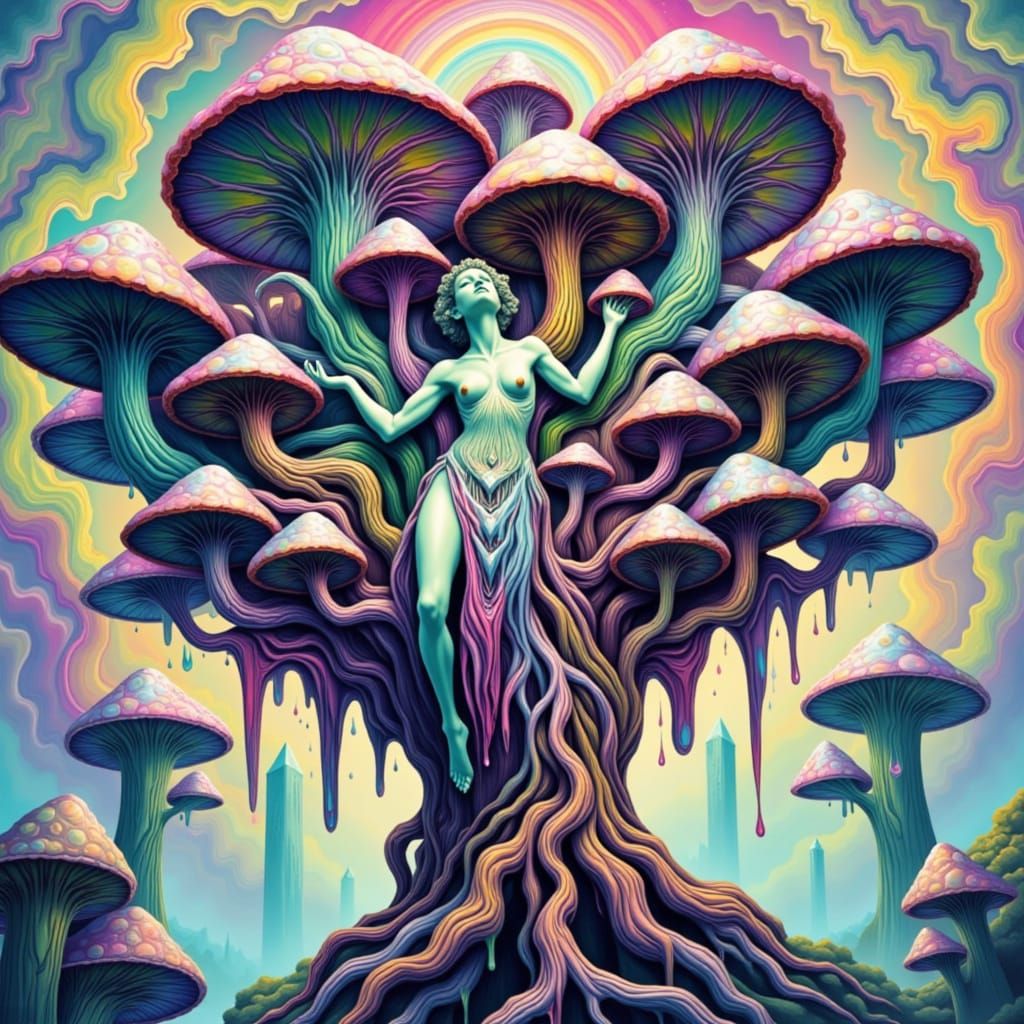 Mother of Shrooms in Vibrant Crystalized Glass