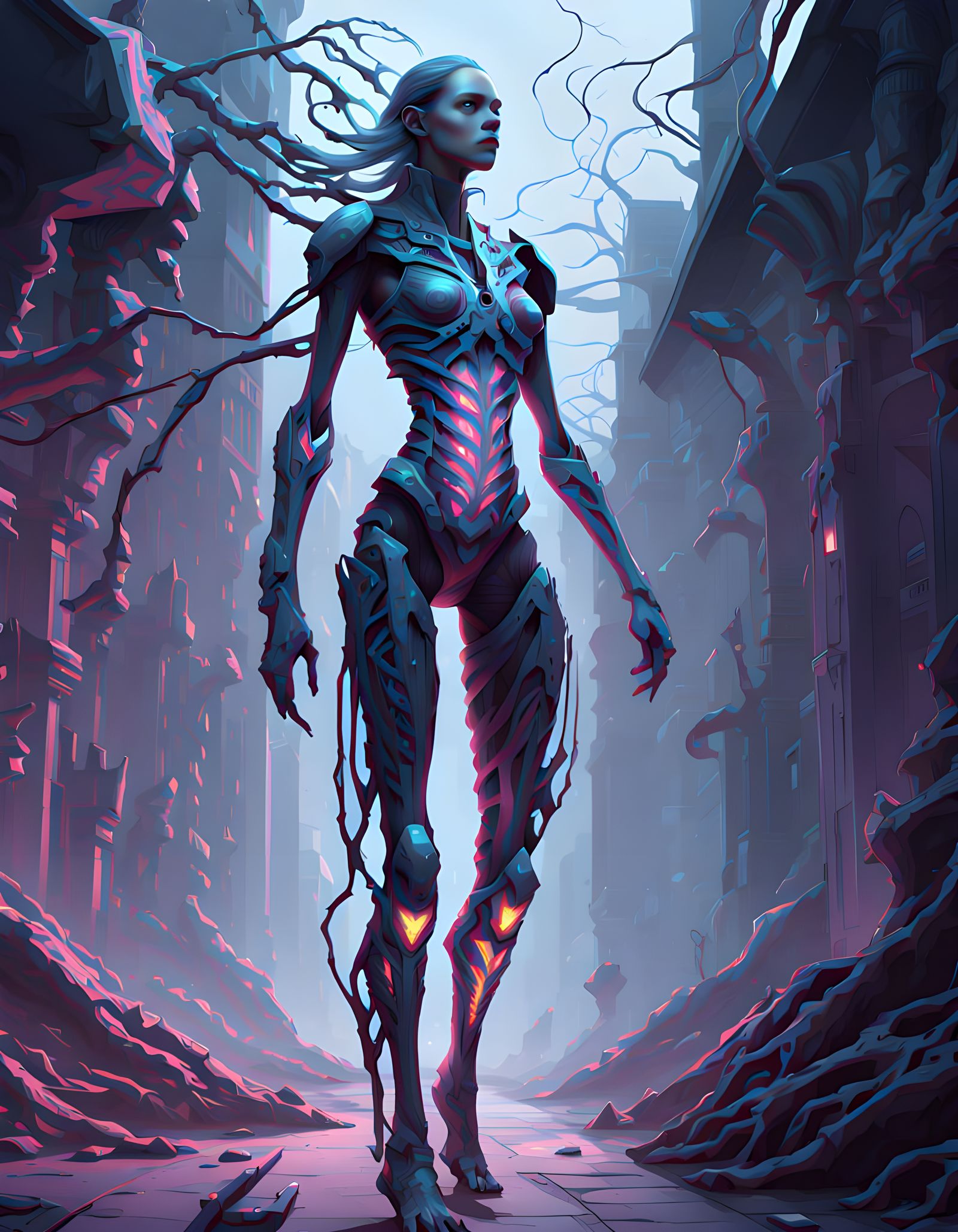 Biomechanical Tunnel Dweller in Dystopian Surrealism