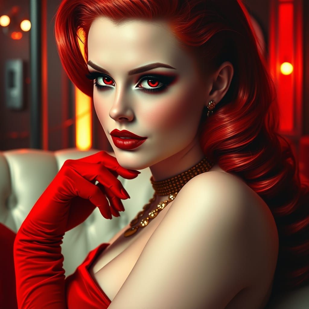 Glamorous Goth Pin-Up in Velvet Opera Attire