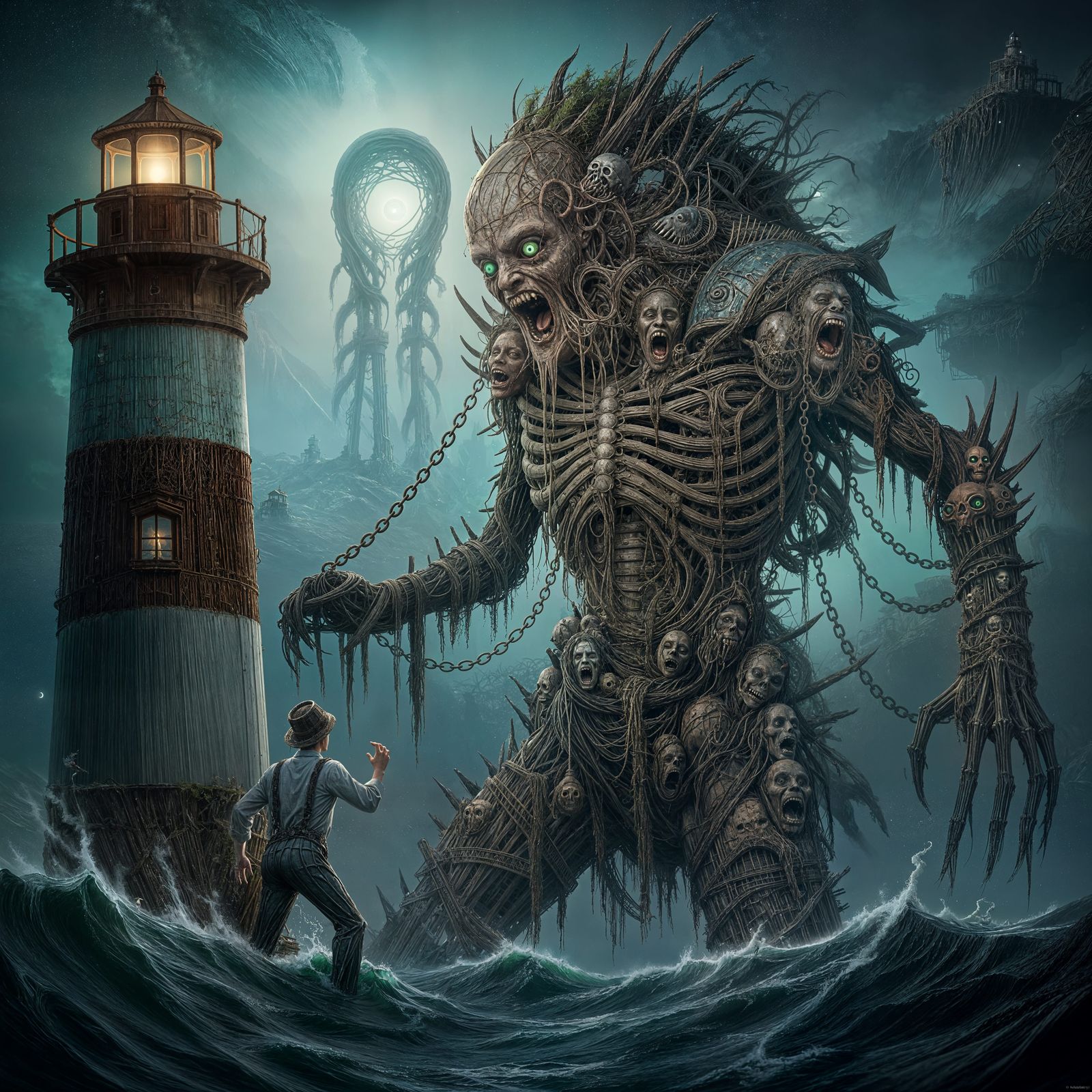 Grotesque Sea Monster Emerges from Bioluminescent Tide