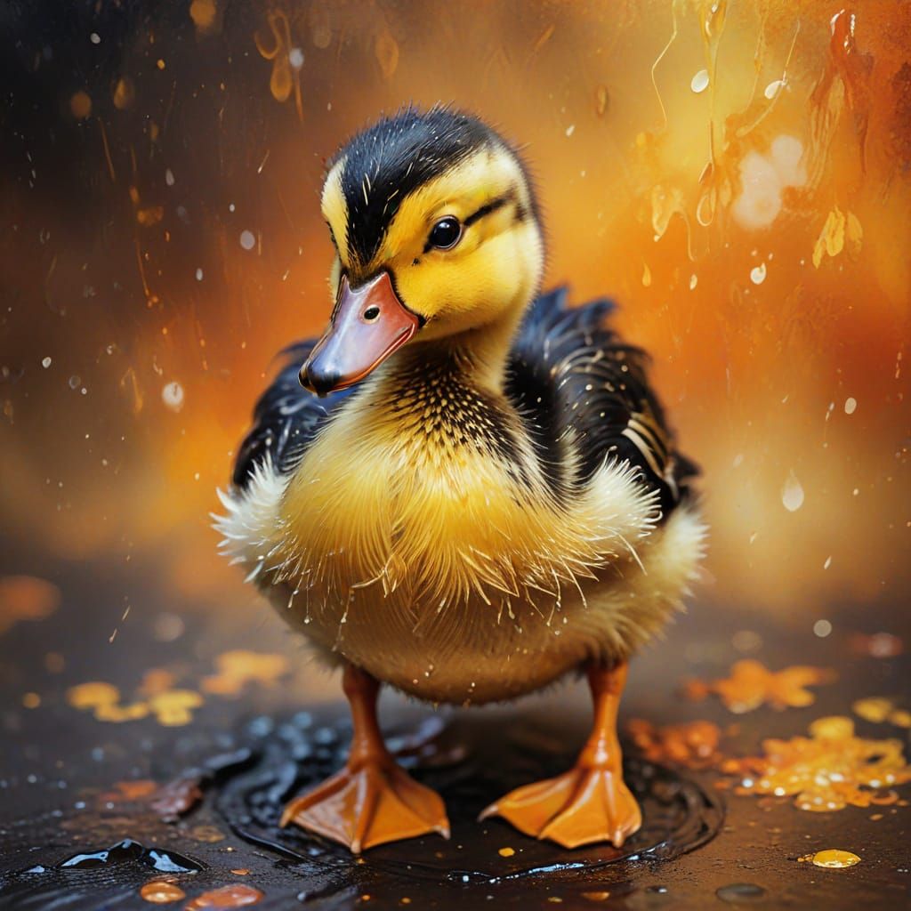 Whimsical Duckling Amidst Vibrant Swirls