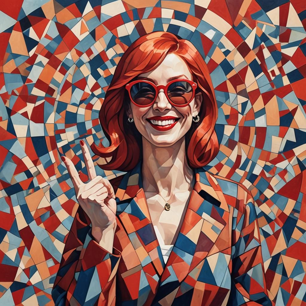 Red-Headed Woman in Cubist Art Deco Style