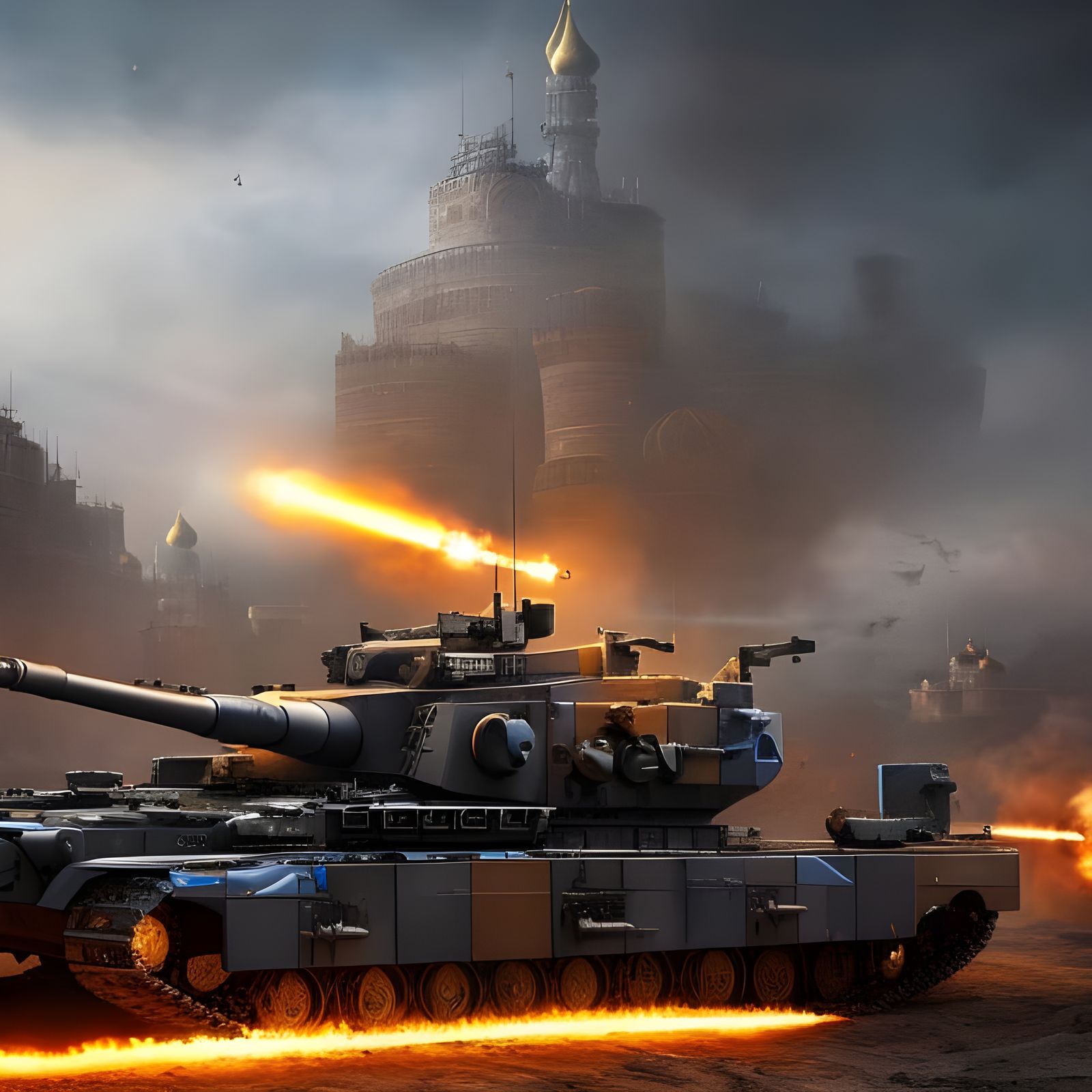 Epic Cinematic Tank Battle in Blue and Yellow