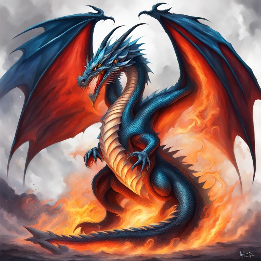 Spectacular Fire and Ice Dragon Illustration