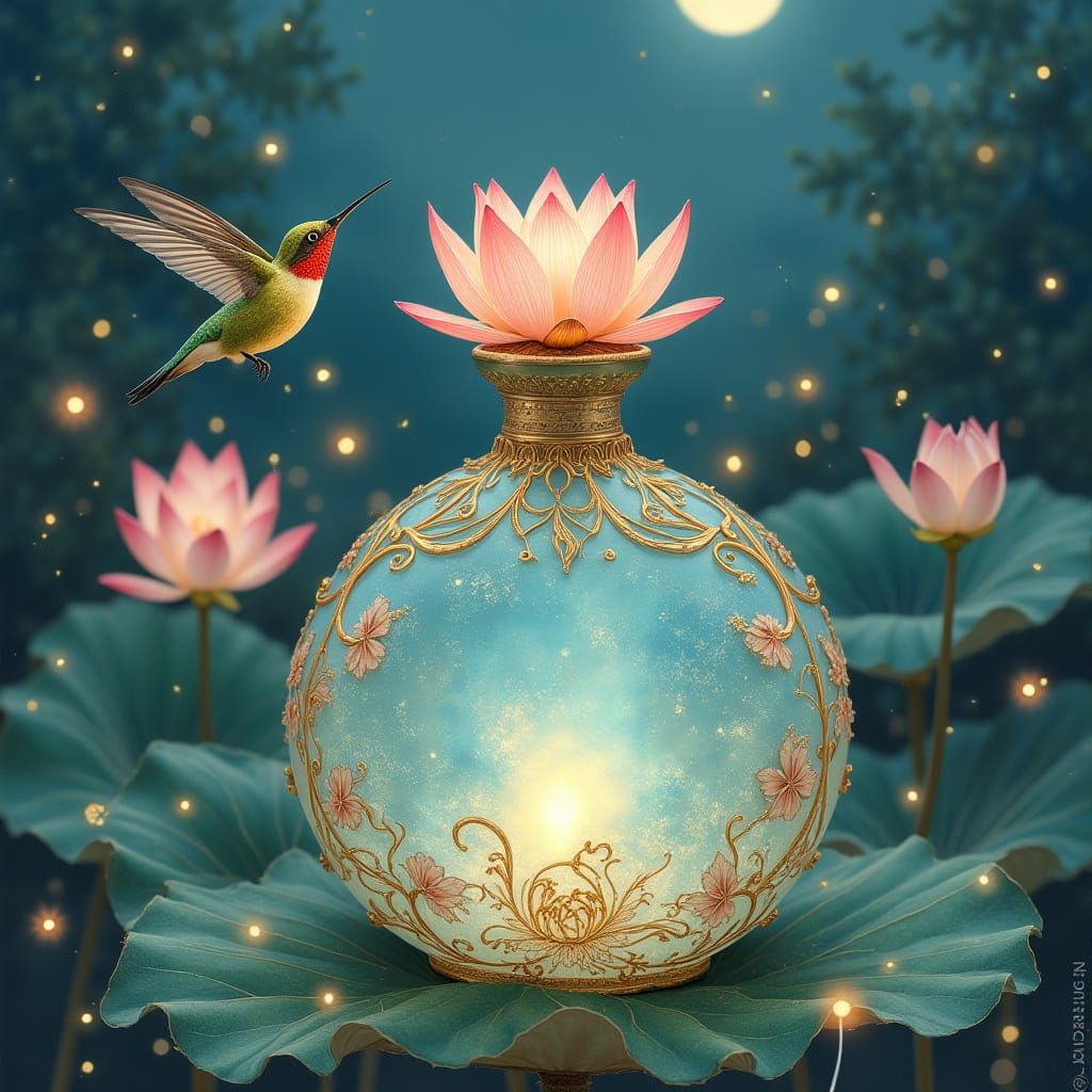 Lotus Perfume Bottle in Art Nouveau Style