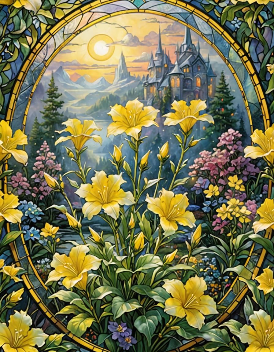 Evening Primrose in Stained Glass Style