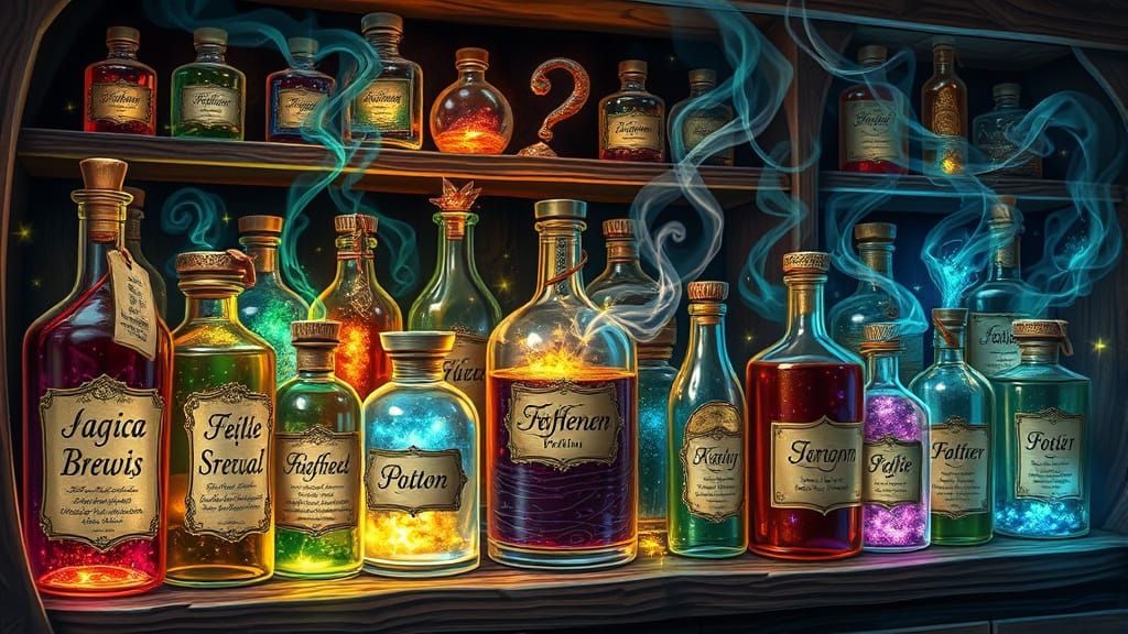 Enchanting Apothecary Shelf with Magical Potions