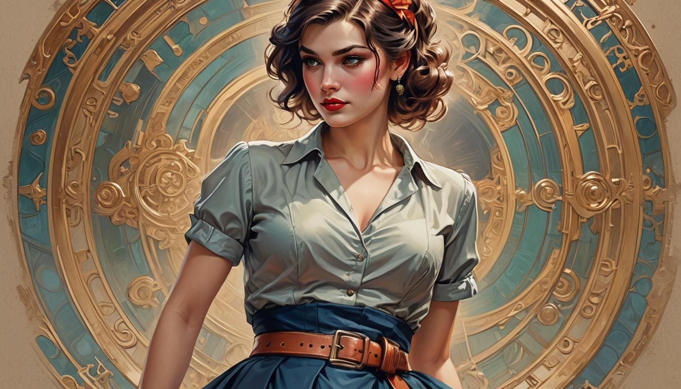 Pinup Woman Portrait in Acrylic Illustration Style