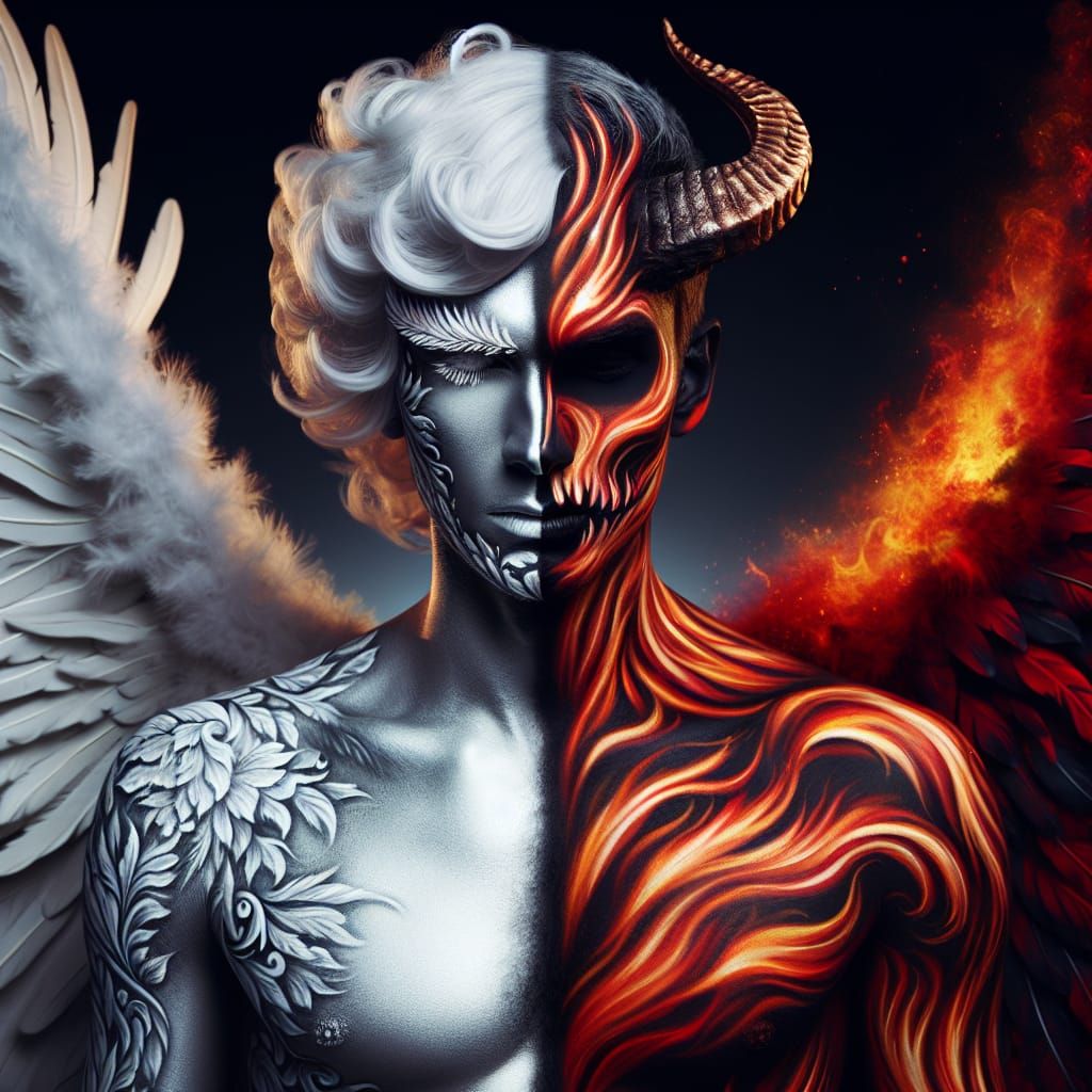 Angelic Demon Hybrid in Body Paint, Art Nouveau Style