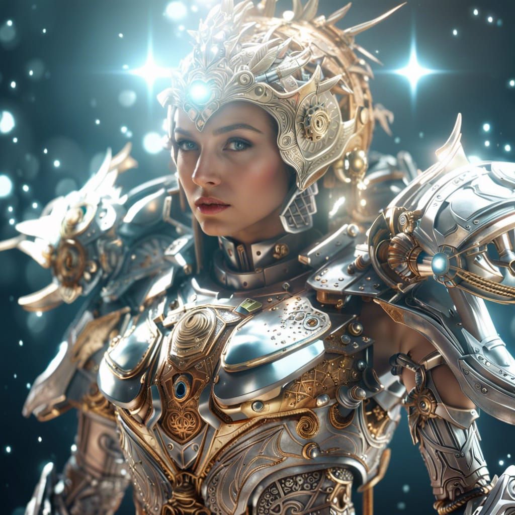 Radiant Warrior in Sparkling Armor, Sci-Fi Style