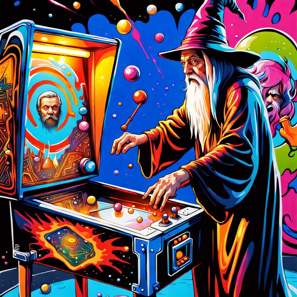 Wizard Plays Pinball in Graffiti Street Art